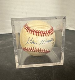 Gene Woodly Autographed Baseball From Official Ball American League Rawlings. LP / D2