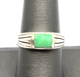 Beautiful Vintage Sterling Silver Polished Turquoise Green Color Ring, Size 8.75