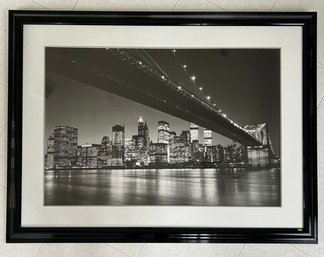 A Black And White Photograph, The Brooklyn Bridge And Manhattan Skyline