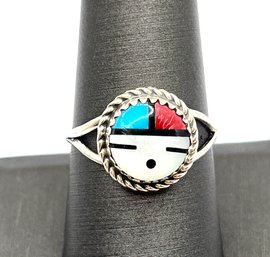 Beautiful Native American Designer Sterling Silver Zuni Ring, Size 8.75