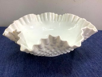 Large Fluted Hop Nail Milk Glass Bowl