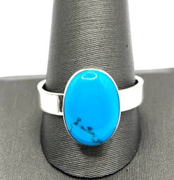 Beautiful Sterling Silver Large Turquoise Color Ring, Size 12