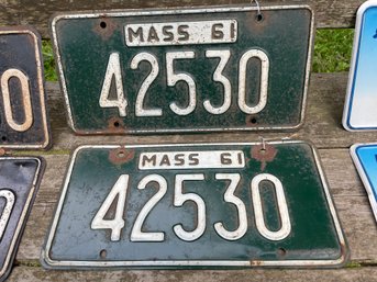 1961 Massachusetts Metal Auto License Plate Pair Front & Rear