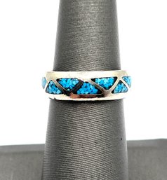 Vintage Turquoise Color Abstract Band, Size 5.5