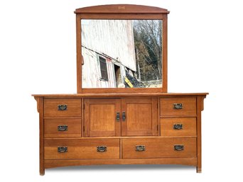 A Mission Oak Mirrored Dresser By Bassett Furniture