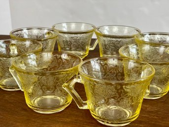 Eight Pressed Yellow Depression Glass Tea Or Punch Bowl Cups