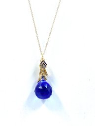 Vintage Goldtone Necklace W/ Cobalt Blue Crystal Orb