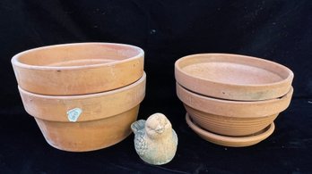 Terra Cotta Planters And Garden Bird Decor