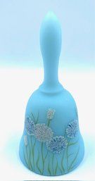 Vintage Fenton Powder Blue Satin Glass Hand-painted Dinner Bell - Signed