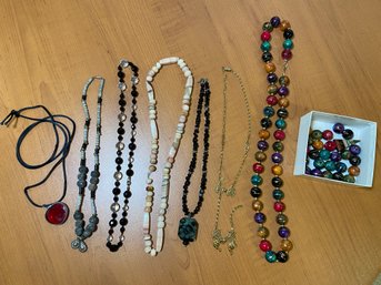 Costume Jewelry Necklaces - Colorful Beaded, Gold Tone, Assorted Stones, Red Glass