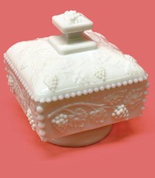 Westmoreland Square Lidded Milk Glass Footed Candy Bowl