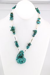 Silver Bead And Turquoise Necklace