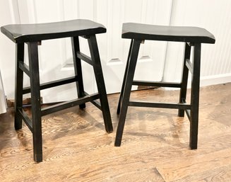 Pair Of Black Wooden 24'H Kitchen Stools