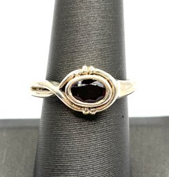 Vintage Sterling Silver Garnet Color Ornate Ring, Size 8
