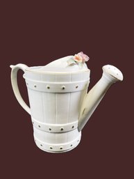 Vintage Porcelain Watering Can Music Box With Applied Flowers