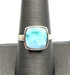 Vintage Sterling Silver Polished Sky Blue Stone Ring, Size 8.5