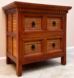 A Carved Hard Wood And Cane Nightstand