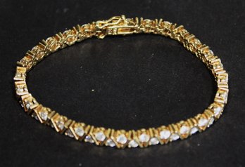 Gold Over Sterling Silver White CZ Bracelet 7' Long