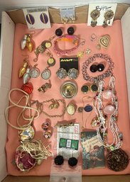 Collection Of Jewelry Lot Necklaces, Ear Rings, Pendants, Bracelets, Pins, Watch Battery. TA / A4