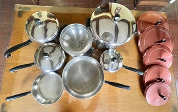 12 Pc FARBERWARE Aluminum Clad Cookware Set  5 Copper Lids (from Another Set)