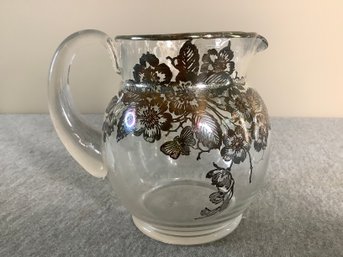 Silver Trimmed 5 Inch Glass Pitcher