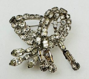 MADE IN AUSTRIA SILVER TONE WHITE RHINESTONE BROOCH