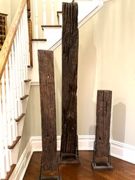 Set Of Three Striking Lillian August Reclaimed Wood Sculptural Forms