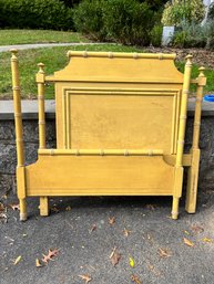 A Vintage Thomasville Yellow Faux Bamboo - Hollywood Regency Twin Headboard And Footboard