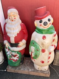 Vintage Santa & Snowman 51' Empire Brand Blow Mold Christmas Lawn Decorations