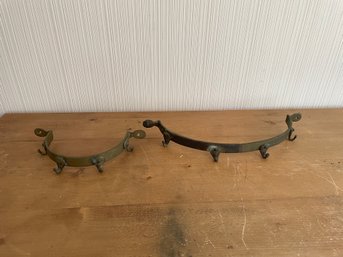 PAIR OF EARLY 20TH C. BRASS HALF CIRCLE POT RACK WALL HOOK