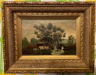 Vintage Oil On Canvas Of Rural House