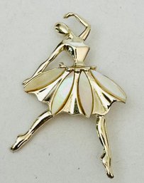 VINTAGE GOLD TONE MOTHER OF PEARL DANCER BROOCH