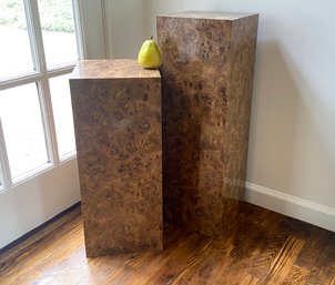 Two Vintage Burl Wood Laminate Pedestals