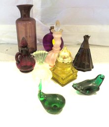 9 Piece Colorful Glass Vases  Perfume Bottles And Animal Figures