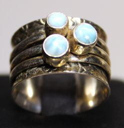 Fine Wide Band Modernist Sterling Silver Ring W Moonstones Size 9