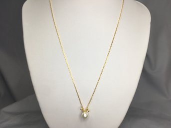 Adorable 925 / Sterling Silver With 14K Gold Overlay Necklace With & Shell Pearl And Bunny Ears Pendant- CUTR