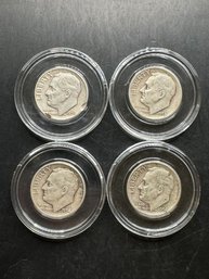 4 Roosevelt Silver Dimes 1953-S, 1954-S, 1956-D, 1959-D