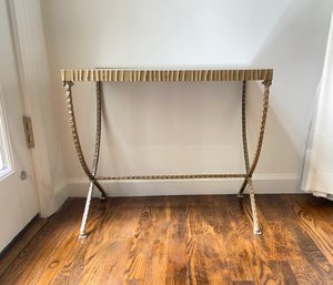 Hollywood Regency Gilded Metal Accent Table With Mirrored Top