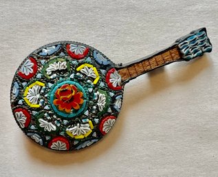 Vintage Italian Mosaic Pin - Banjo Shaped