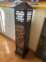 Fantastic Chinese PAGODA STYLE FLOOR LAMP WITH STORAGE- Black Lacquer Hand Painted