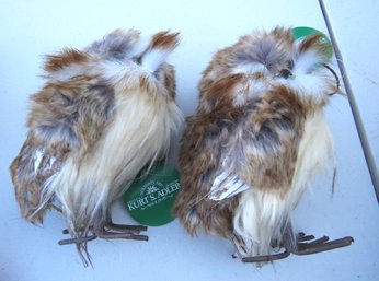 New Pair Of Kurt Adler Feathered Owl Ornaments With Tags