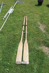 Two Wooden Oars Noticeable Wear