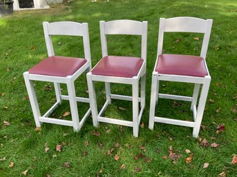 Set Of 3 Stools W/ Red Seats