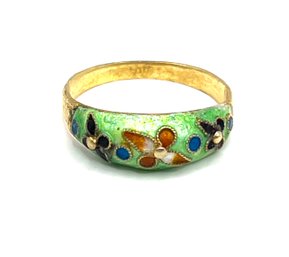 Beautiful Vintage Sterling Silver Vermeil Cloisonne Style Ring, Size 8