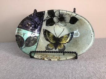 Decorative Butterfly Glass Dish With Stand