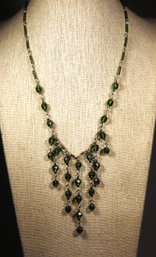 Contemporary Costume Necklace Having Green Glass Stones