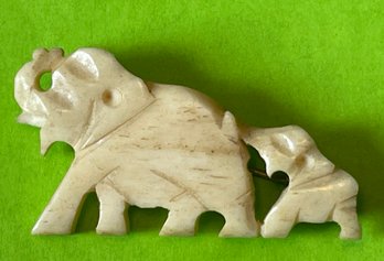 Vintage Carved Bone Elephant Pin - Mother & Child