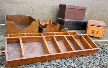 Antique Collection Of Wooden Boxes & Organizers