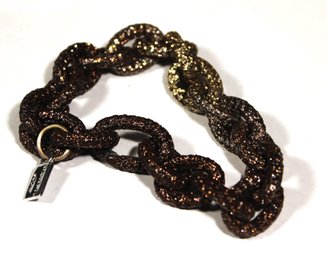 Signed KMO Jewels Rhinestone Studded Wide Link Bracelet