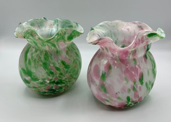 2 End Of Day Confetti Art Glass Vases